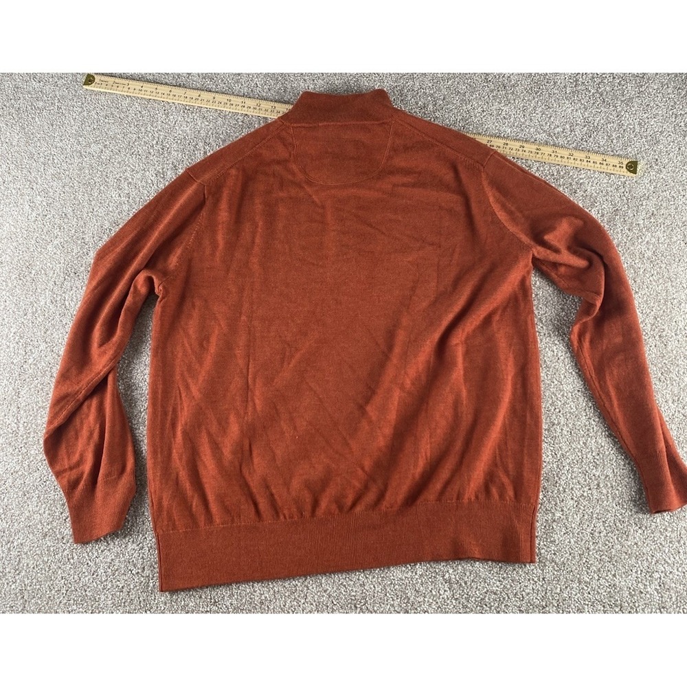 Orvis Sweater Mens Large Orange 100% Merino Wool Quarter Zip Leather Trim Preppy - Picture 8 of 8